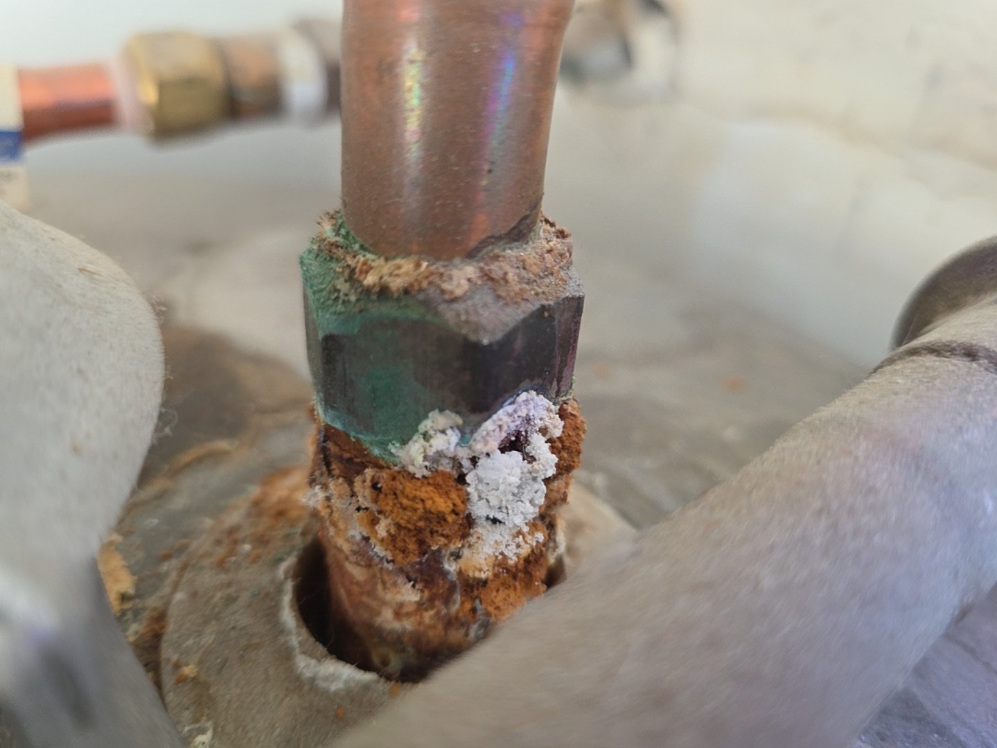 Corroded water heater supply line fitting