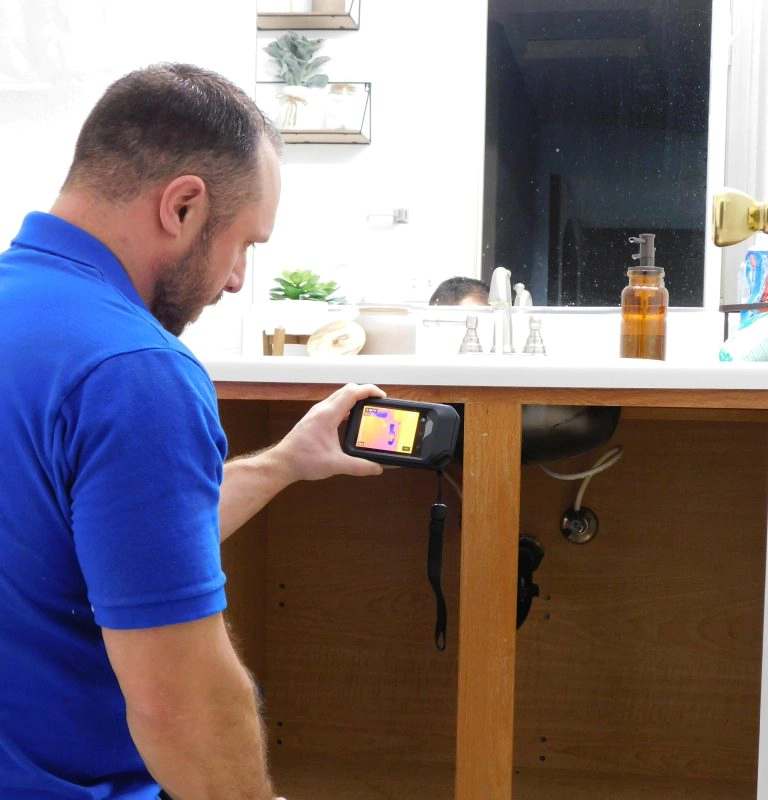Thermal imaging camera used under a bathroom sink